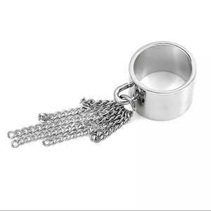 Silver Long Tassel Fringe Chains Charms Wide Band Ring NEW